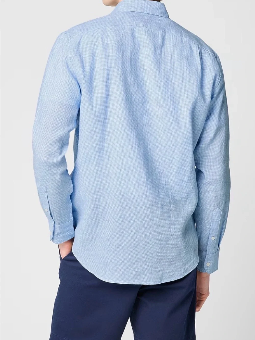 J-Crew Linen Blend Casual long Sleeve Button Up Light Blue Gingham check size M